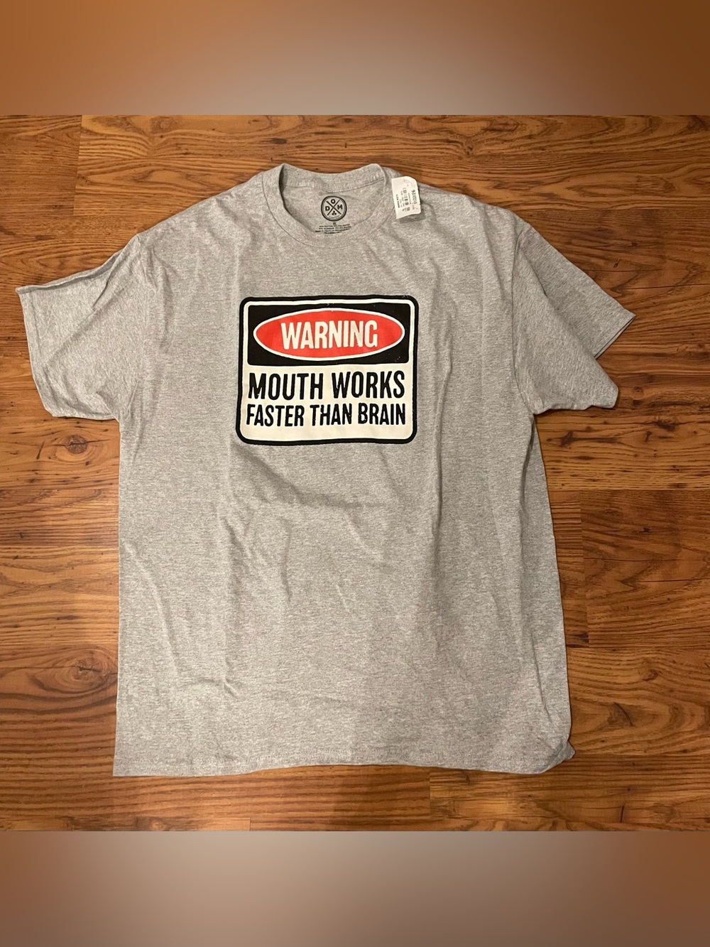 Gray 'Warning Mouth Works Faster Than Brain' Graphic Tee New with Tags Size XL
